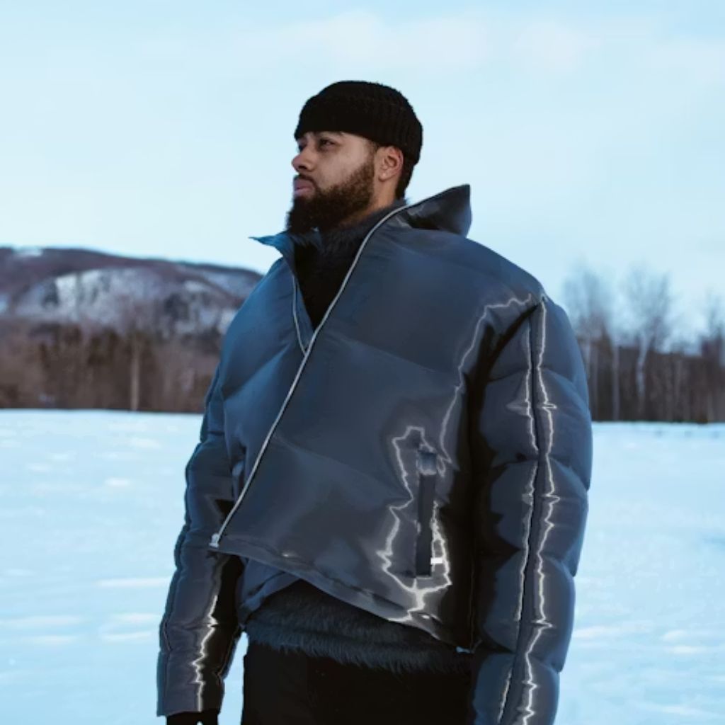A person wearing an oversized light-olive padded jacket layered over a dark hoodie, shown from the back against a white background.Why Oversized Padded Jackets