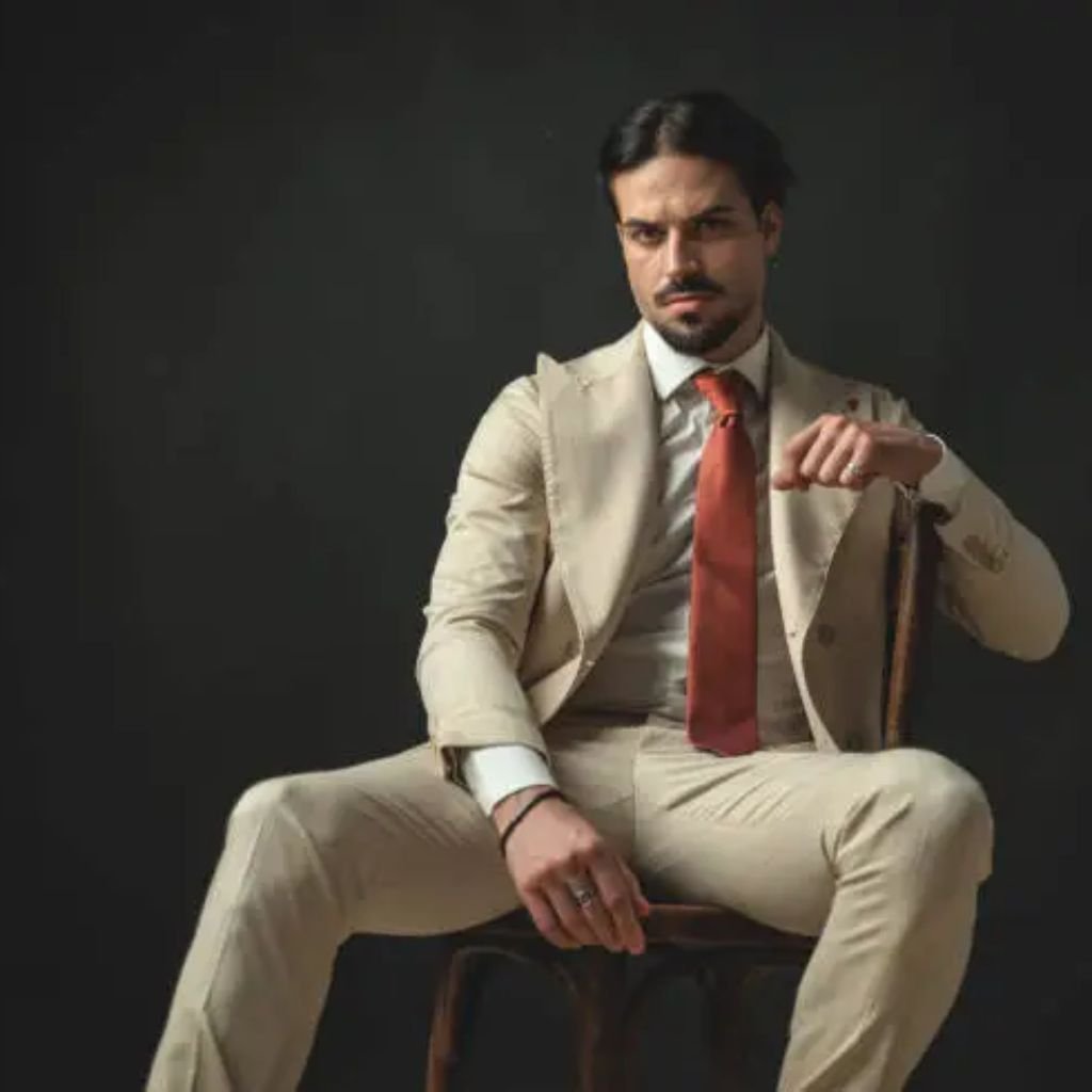 Two people standing close together outdoors, seen from behind, wearing patterned and pink shirts with trees in the background.Double-Breasted Wool Jackets: