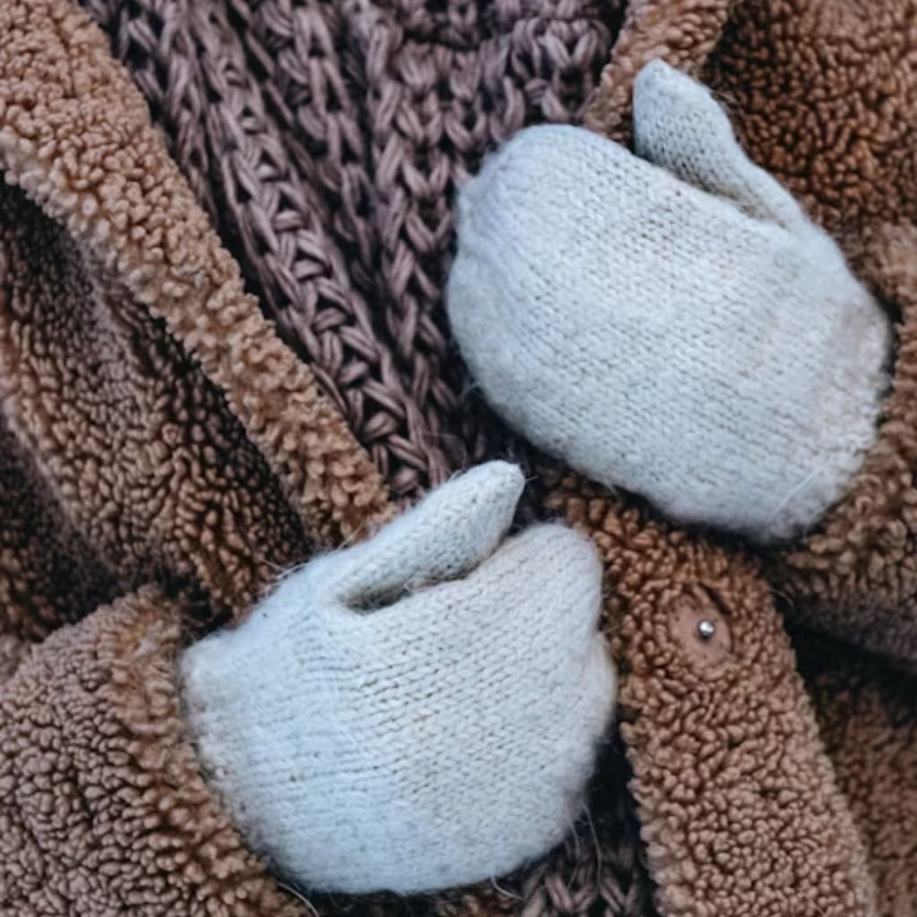 A woman wearing a brown double-breasted wool coat with a wide collar, styled with patterned black leggings.Teddy Coats