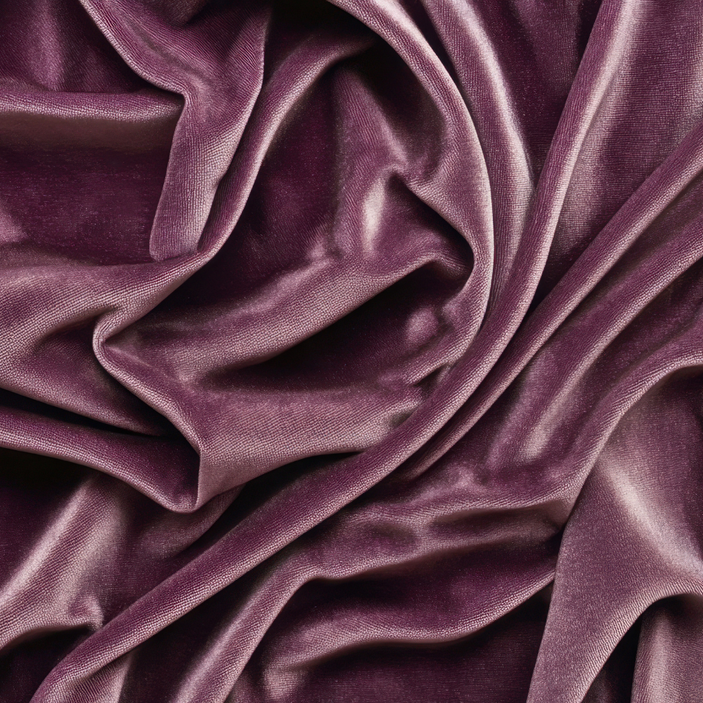Close-up of luxurious purple velvet fabric with rich folds and soft sheen.