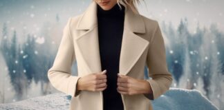 Winter Dress Topcoat Elegant Outerwear for Cold Season Style A person wearing a beige wool coat over a black turtleneck, standing in a snowy, wintry landscape. Winter Dress Topcoat