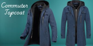 Commuter Topcoat: Stylish & Practical Outerwear for Everyday Two blue commuter topcoats displayed on a teal background; one coat is open showing a black inner lining, and the other is closed with a hood. Commuter Topcoat