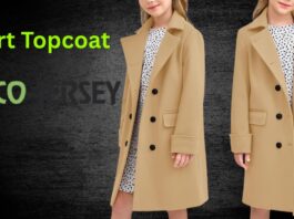 Two women wearing tan knee-length double-breasted coats against a dark textured background; green text reads 'Covert Topcoat' and a green circular logo is visible on the left. Covert Topcoat