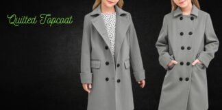 Why Quilted Topcoat Are the Perfect Blend of Style & Comfort Two young women modeling gray double-breasted wool coats against a dark background; one coat features a single-breasted design with a large lapel and the other features a double-breasted design with hand pockets. Quilted Topcoat