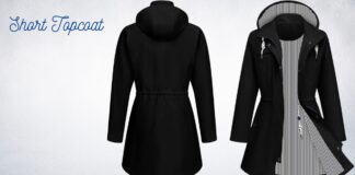 Short Topcoat Stylish Versatile Outerwear for Every Occasion Black short topcoat shown from the back on the left, and a black hooded coat with a striped inner lining on the right, displayed against a light textured background. Short Topcoat