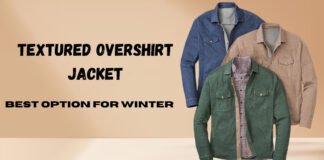 Textured Overshirt Jacket: A Stylish Layer for Every Season A collage of textured overshirt jackets in blue, green, beige, and brown with bold black text reading ‘TEXTURED OVERSHIRT JACKET’ and ‘BEST OPTION FOR WINTER’ on a tan background.