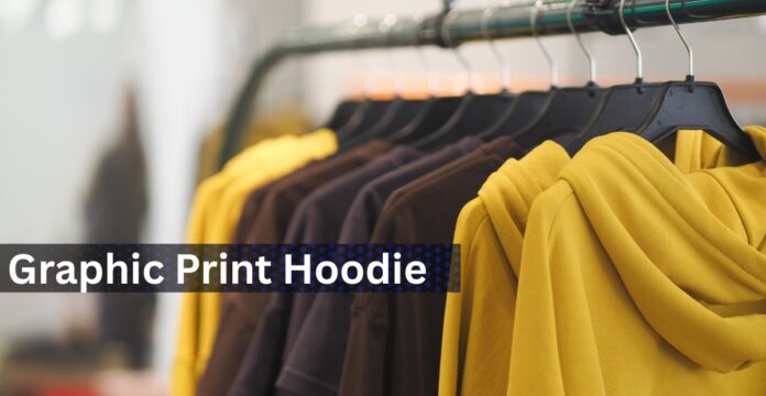 A rack of hoodies on black hangers, with a bright yellow hoodie in the foreground and blurred yellow and brown hoodies in the background.