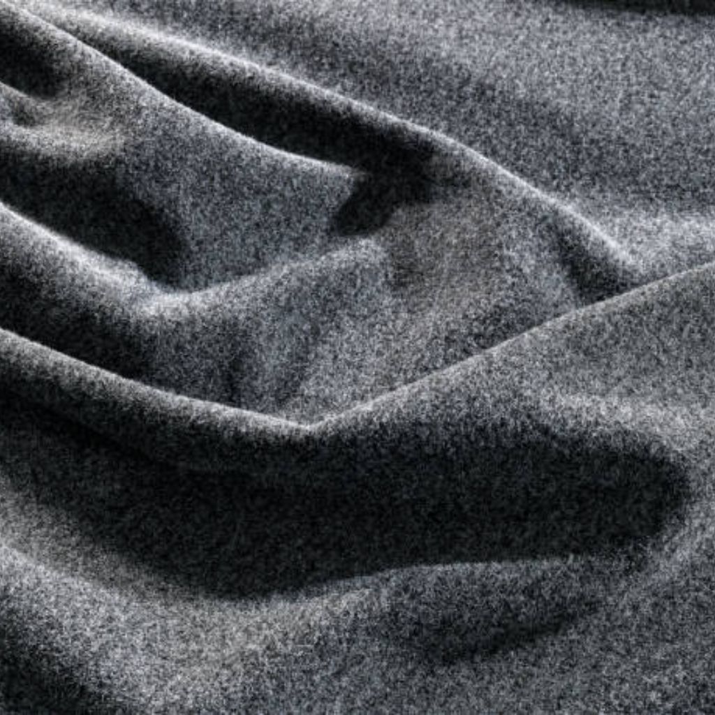Alt text: Close-up of soft gray fabric with gentle folds and a fuzzy texture, creating depth with light and shadow.Polar Prime Fabric Guide:

