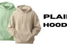 Plain Hoodie: Timeless Comfort & Everyday Style Guide Two plain hoodies, one light green and one beige, side by side with large bold text “PLAIN HOODIE” on the right.