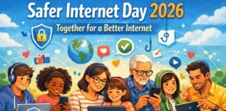 Safer Internet Day – Promoting and Responsible Online World A vibrant Safer Internet Day 2026 banner featuring a diverse group of people of various ages using smartphones and laptops, with a colorful background filled with internet and safety icons and the slogan “Safer Internet Day 2026 - Together for a Better Internet.”