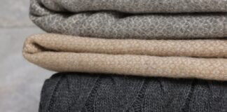 Woven Pure Cashmere Fabric: Luxury & Warmth Woven Pure Cashmere Fabric Close-up of three folded knit blankets stacked in dark gray cable knit, light beige textured weave, and gray diamond-pattern knit, with a soft, cozy appearance and a blurred light gray background.