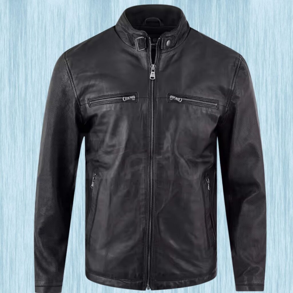 Hipster Leather Jacket With Modern Style 6 A stylish hipster leather jacket with a slim fit, dark brown color, and minimalist hardware.