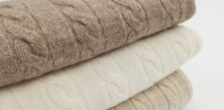 Types of Blended Cashmere Wool Fabric Explained Guide Close-up of blended cashmere wool fabric, showing the knit texture and folded layers in neutral beige and taupe tones.Types of Blended Cashmere Wool Fabric