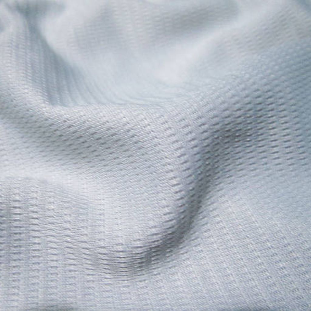 Ice Vent Performance Fabric: Stay Cool, Dry & Game-Ready Pro 11 Light blue high-performance winter jacket fabric with a pronounced textured weave, shown in soft draped folds that highlight depth, structure, and tactile resilience.
Ice Vent Performance Fabric: