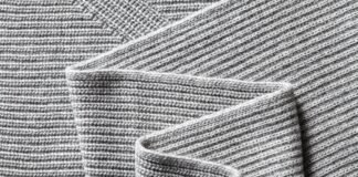 Ribbed Pure Cashmere Fabric: Luxury, Softness, and Warmth Ribbed Pure Cashmere Fabric Close-up of a folded gray ribbed cashmere fabric with thick yarn and visible knit texture.