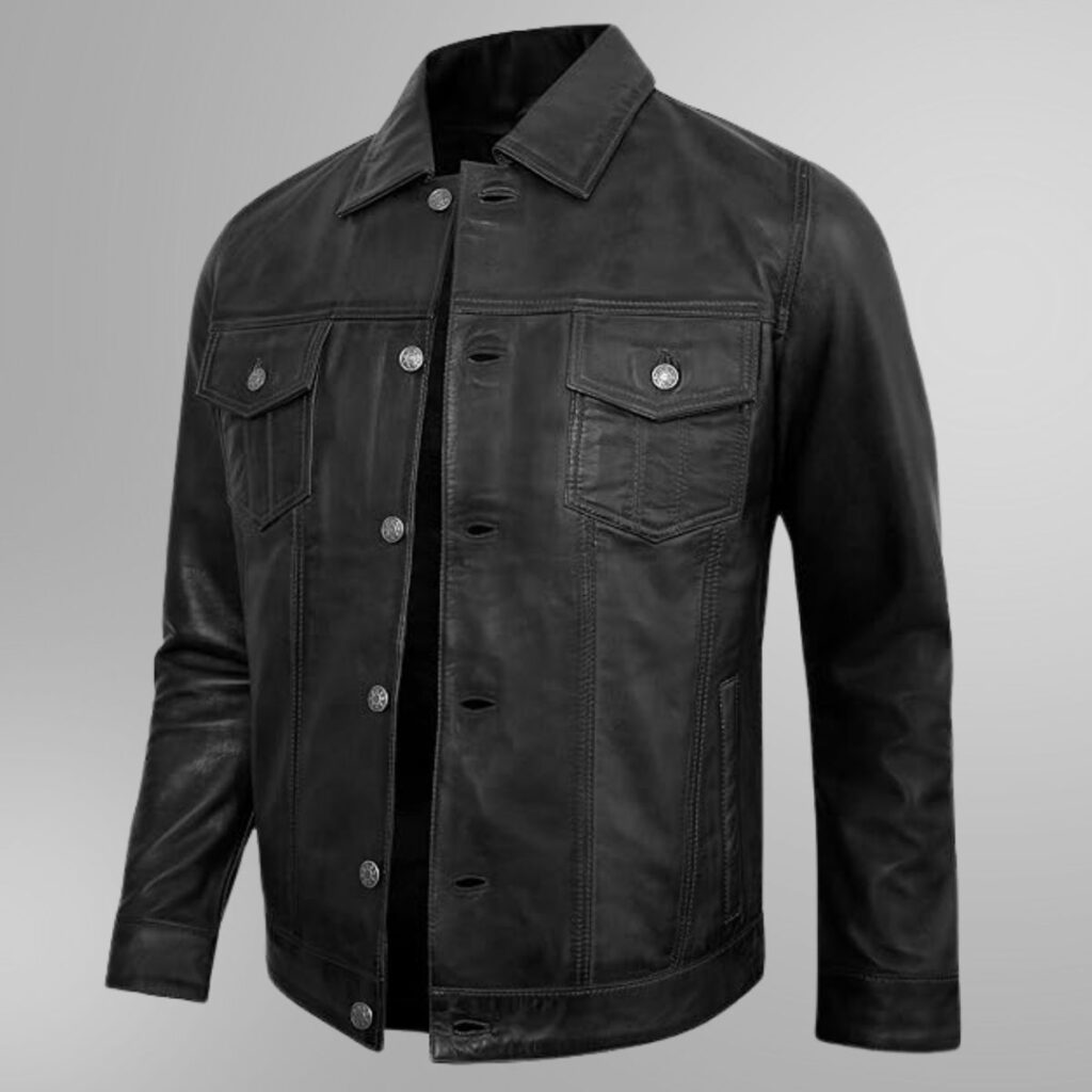 Royal Storm Leather Jacket for Modern Rebel Fashion 8 A stylish leather jacket with a bold storm-inspired design, titled Royal Storm Leather Jacket.