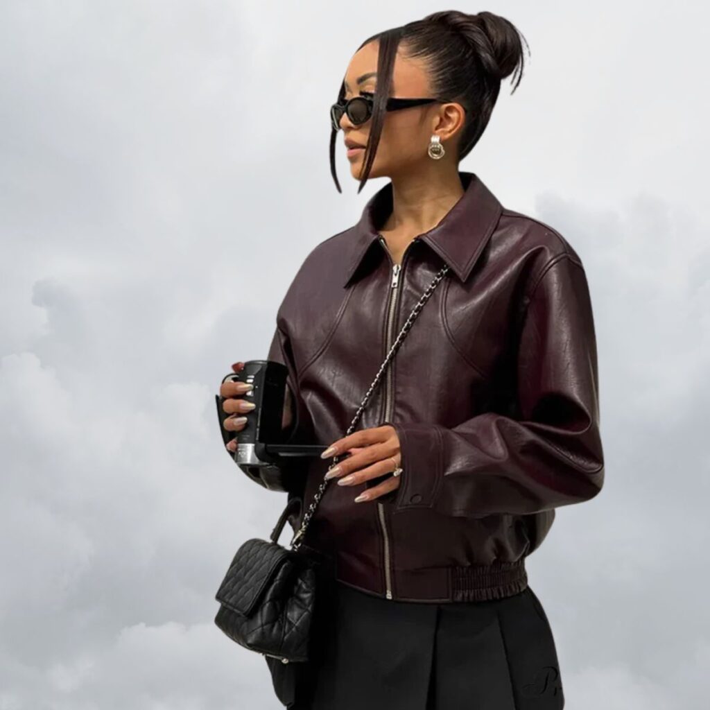 Royal Storm Leather Jacket for Modern Rebel Fashion 5 Royal Storm Leather Jacket in black with matte finish, front zipper, and storm flap details.