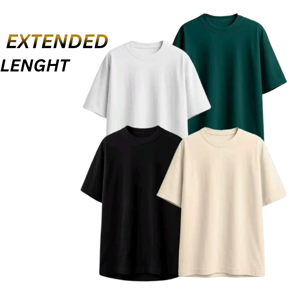Longline T-Shirts for Girls: Effortless Style Meets Modern Comfort 6 Longline t-shirts for girls in white, dark green, black, and cream—extended-length style for effortless everyday comfort.