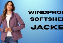 Windproof Softshell Jacket: Best Outdoor Protection Guide Woman wearing a mauve windproof softshell jacket, standing against a blue gradient background.