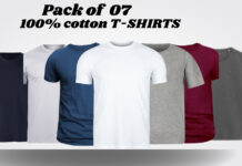 What Is a T-Shirt , Types and Style Guide Pack of O7 100% cotton T-shirts showing navy, white, blue, gray, burgundy, and dark gray tees laid out together.