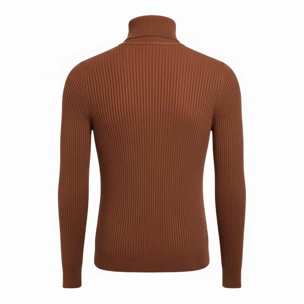 Turtle T-Shirts – Modern Minimal Style with Timeless Appeal 12 Brown turtle-themed sweater/turtleneck top with ribbed knit texture, shown from the back on a plain background.