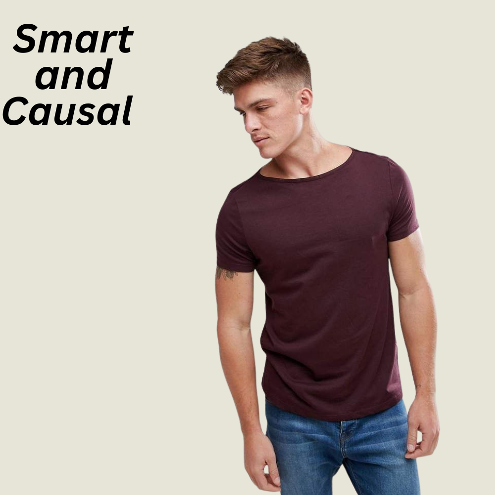 Boat Neck T-Shirts – Stylish Wide Neck Tees for Modern Casual Wear 9 Wine red Boat Neck T-Shirts (wide neckline) on a light background, featuring a short-sleeve modern casual fit.