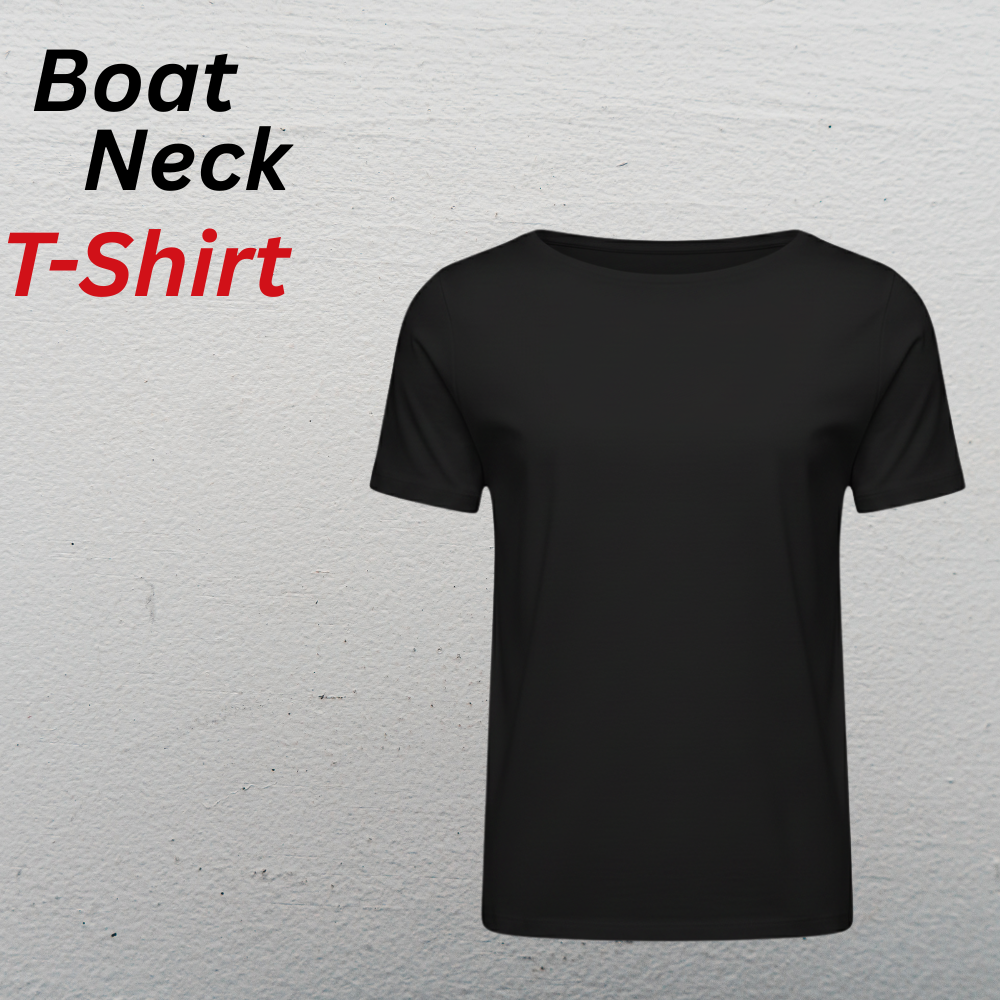 Boat Neck T-Shirts – Stylish Wide Neck Tees for Modern Casual Wear 8 Boat Neck T-Shirt (wide neckline) on a light textured background, featuring a short-sleeve, modern casual design.