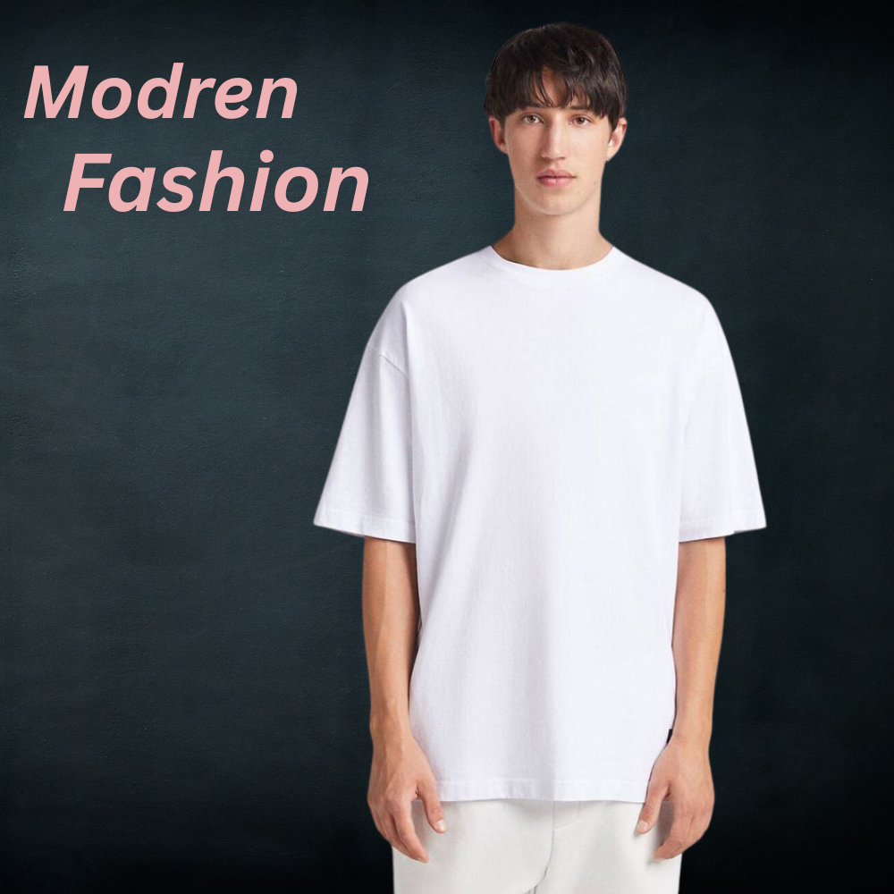 Smart Casual T-Shirt – Premium Comfort & Stylish Everyday Look 10 Smart casual men’s white t-shirt on a model with a clean crew neckline, styled for an everyday premium look against a dark textured background.