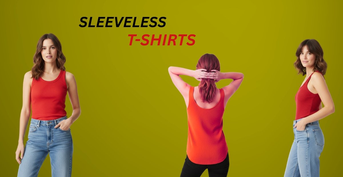 Top Trending Sleeveless T-Shirts That Redefine Comfort Sleeveless red T-shirts promotional image with three women modeling the top.