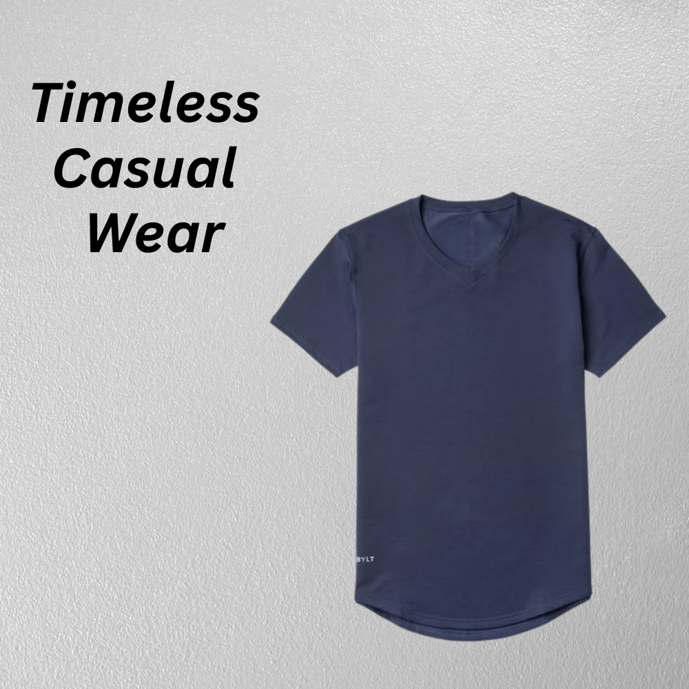 Casual Drop Cut Tee – Lightweight & Stylish Everyday Wear 14 Casual drop-cut tee in navy on a clean background, featuring a lightweight everyday V-neck silhouette.