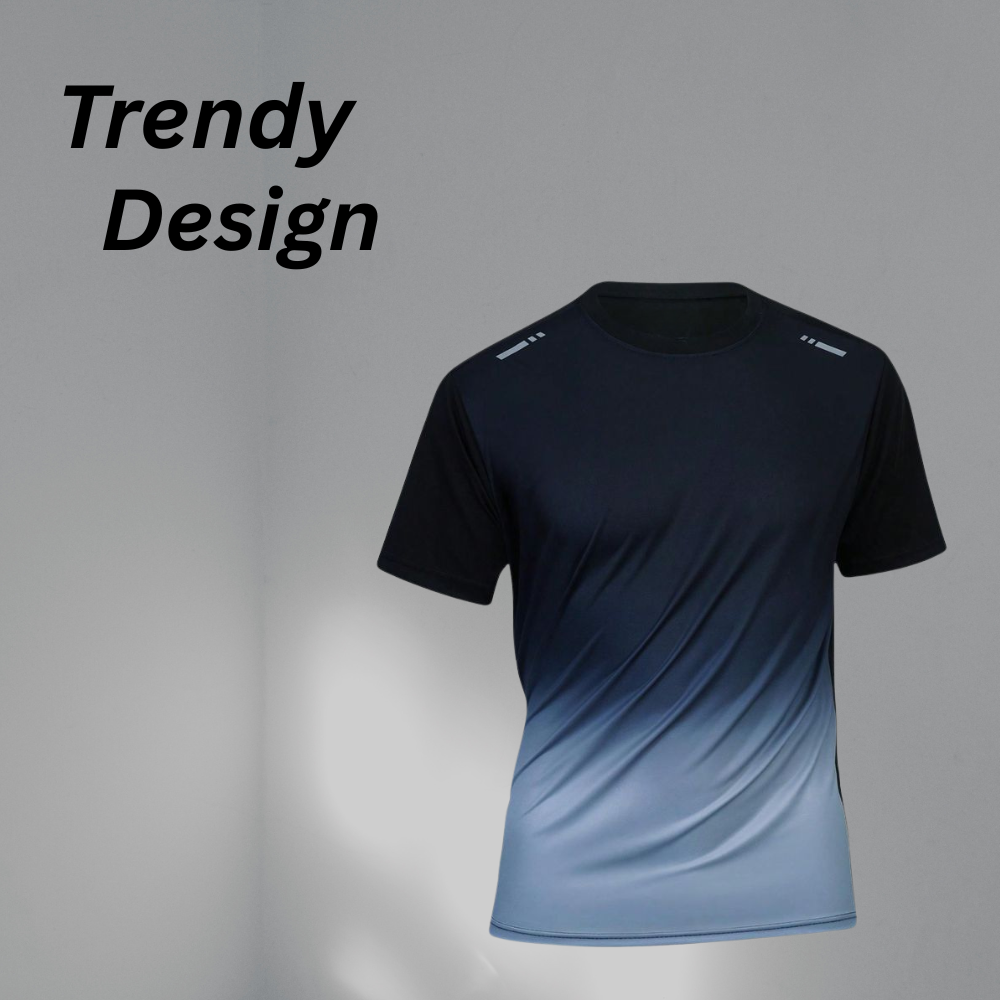 Men’s sports t-shirt in breathable, moisture-wicking activewear fabric with a modern gradient training design.