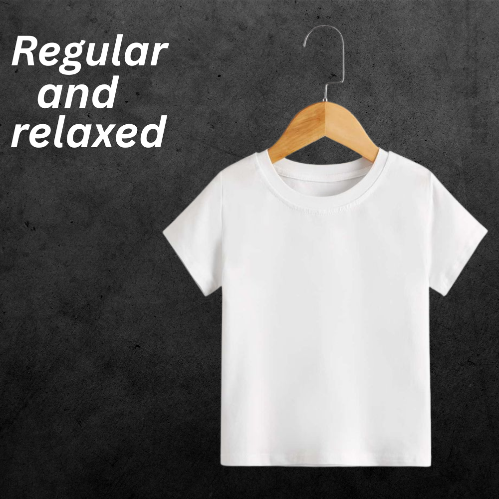 Kids T-Shirts – Comfortable, Stylish & Durable Tees for Everyday Wear 11 Kids white T-shirt on a hanger—regular and relaxed fit with everyday comfort, style, and long-lasting durability.