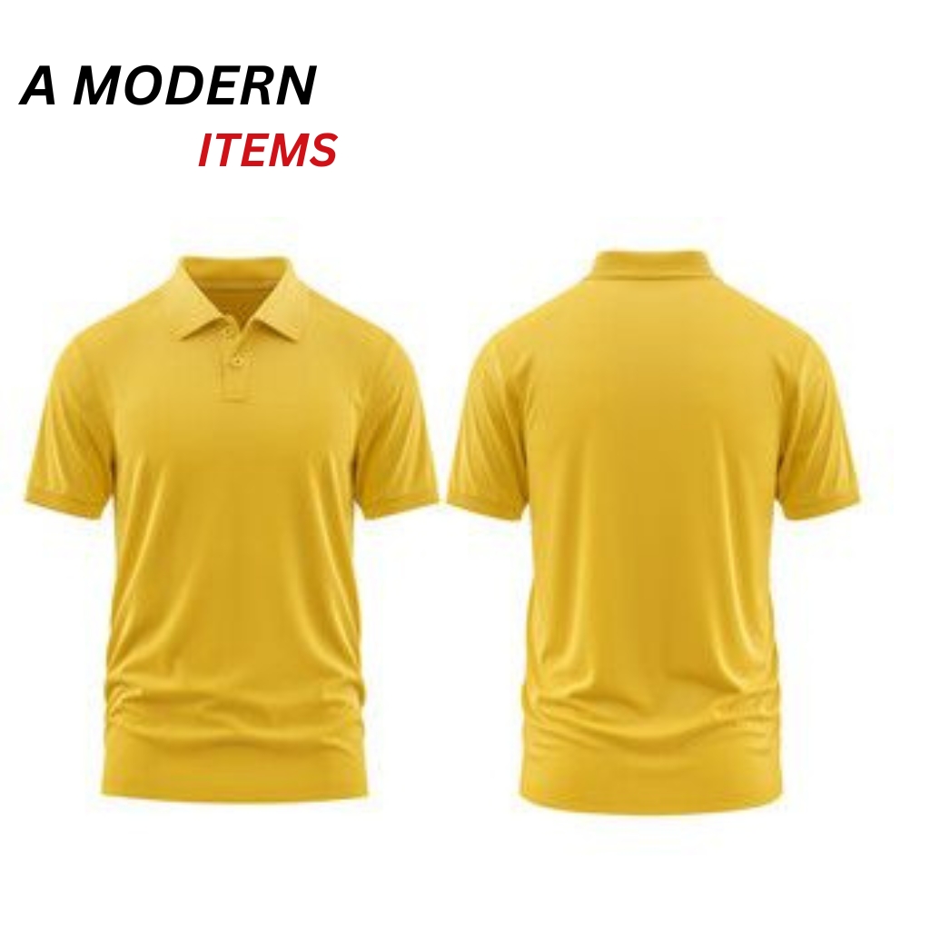 Classic Fit Polo T-Shirt – Relaxed Comfort with Timeless Style 13 Yellow polo T-shirt with a short-sleeve button placket and a simple collar design.