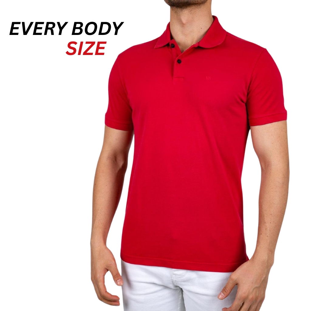 Classic Fit Polo T-Shirt – Relaxed Comfort with Timeless Style 14 Men’s red polo T-shirt with a buttoned collar and short sleeves.