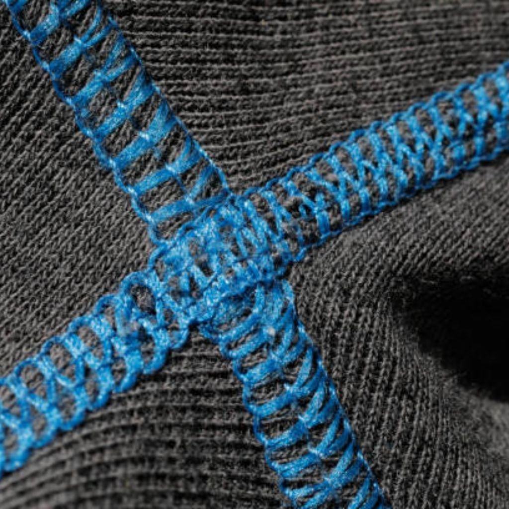 "Close-up of textured grey knitted cotton fabric with precise, bright blue topstitching along clean seam lines — emphasizing durability and military-inspired tailoring."

Dynamic Flex Sports Knit: