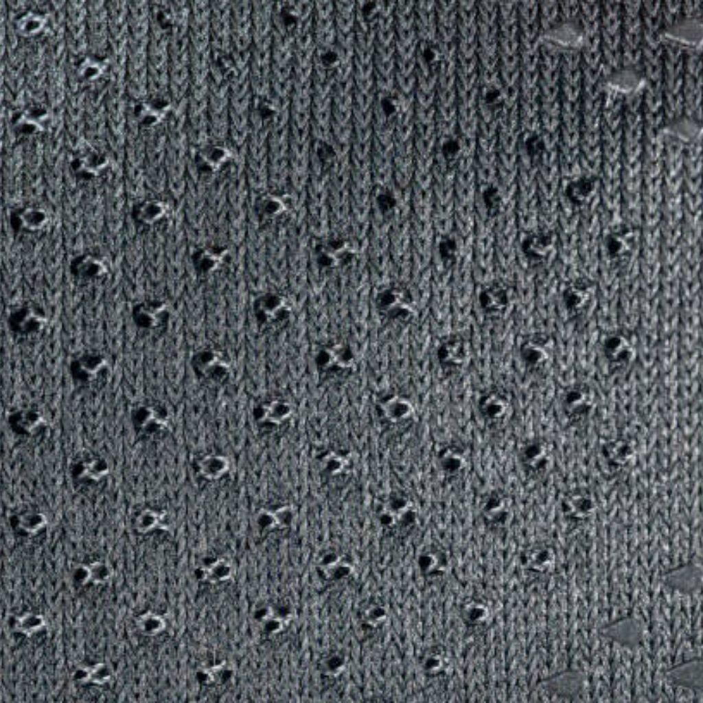 Frost Air Performance Knit: Cool Comfort Fabric for Athletes 6 Dark grey ribbed knit fabric with a precise grid of evenly spaced micro-perforations for breathability and thermal regulation.
Frost Air Performance Knit: