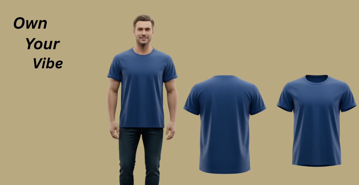 Boat Neck T-Shirts – Stylish Wide Neck Tees for Modern Casual Wear Stylish Boat Neck T-Shirts for modern casual wear, shown in navy with front, back, and folded tee views.