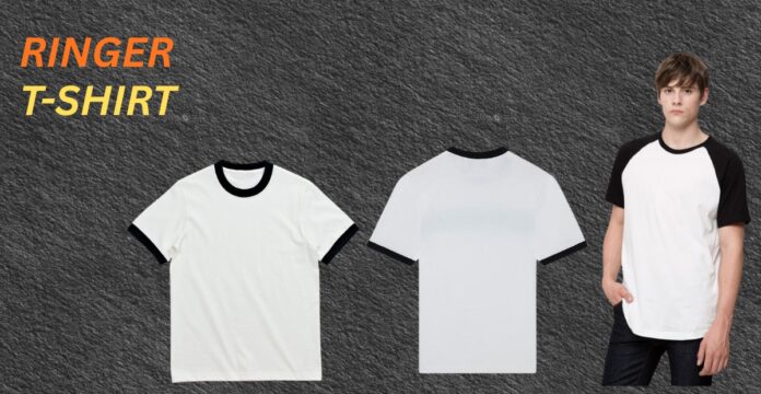 Ringer T-shirt banner with a classic cool style showing front-and-back shirt designs and a model wearing the raglan-style ringer tee.