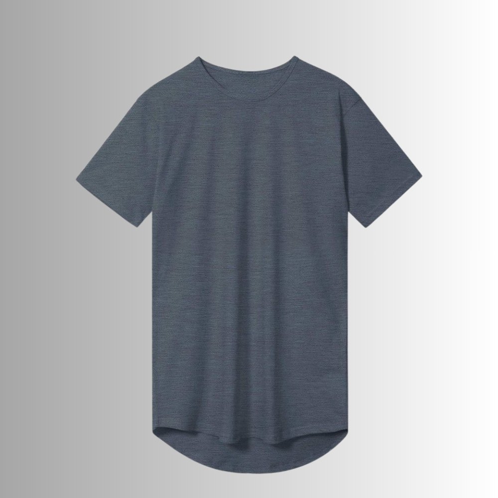 Trendy Men’s Longline T-Shirts – Effortless Style and Everyday Comfort 6 Navy longline T-shirt with a crew neck and short sleeves, draping straight down with a longer hem.