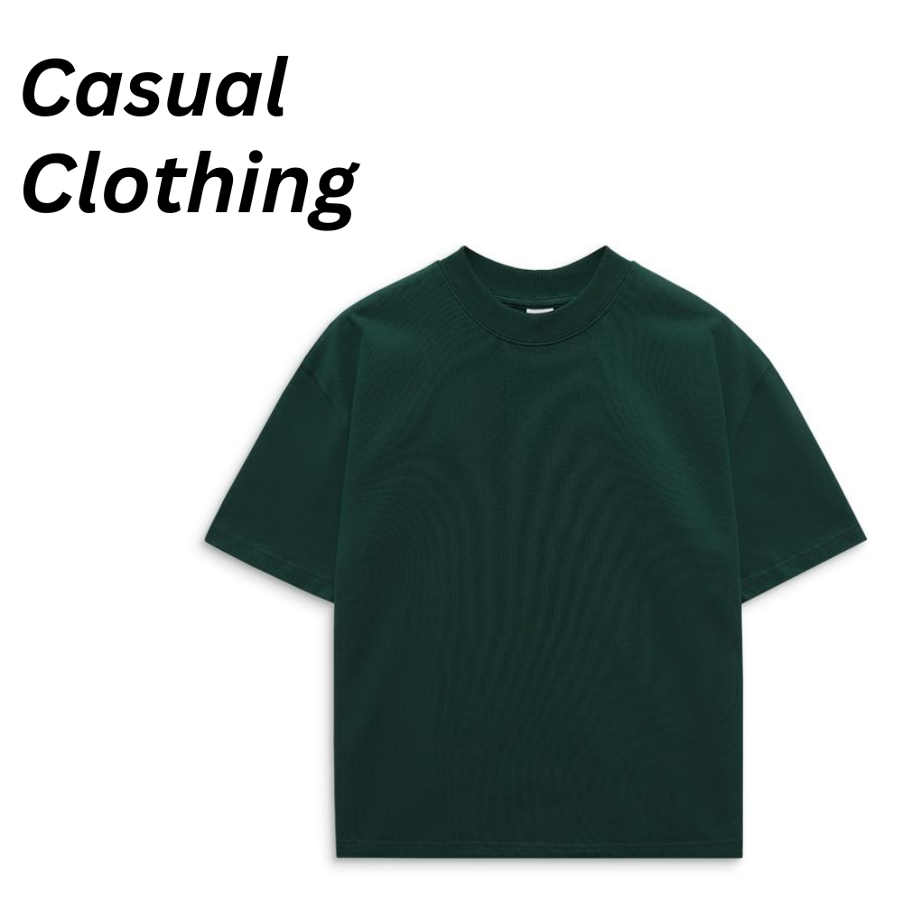 Modern Drop Shoulder Tee – Minimal Streetwear Look 13 Minimal streetwear drop-shoulder t-shirt in a deep green color, shown flat on a clean white background.