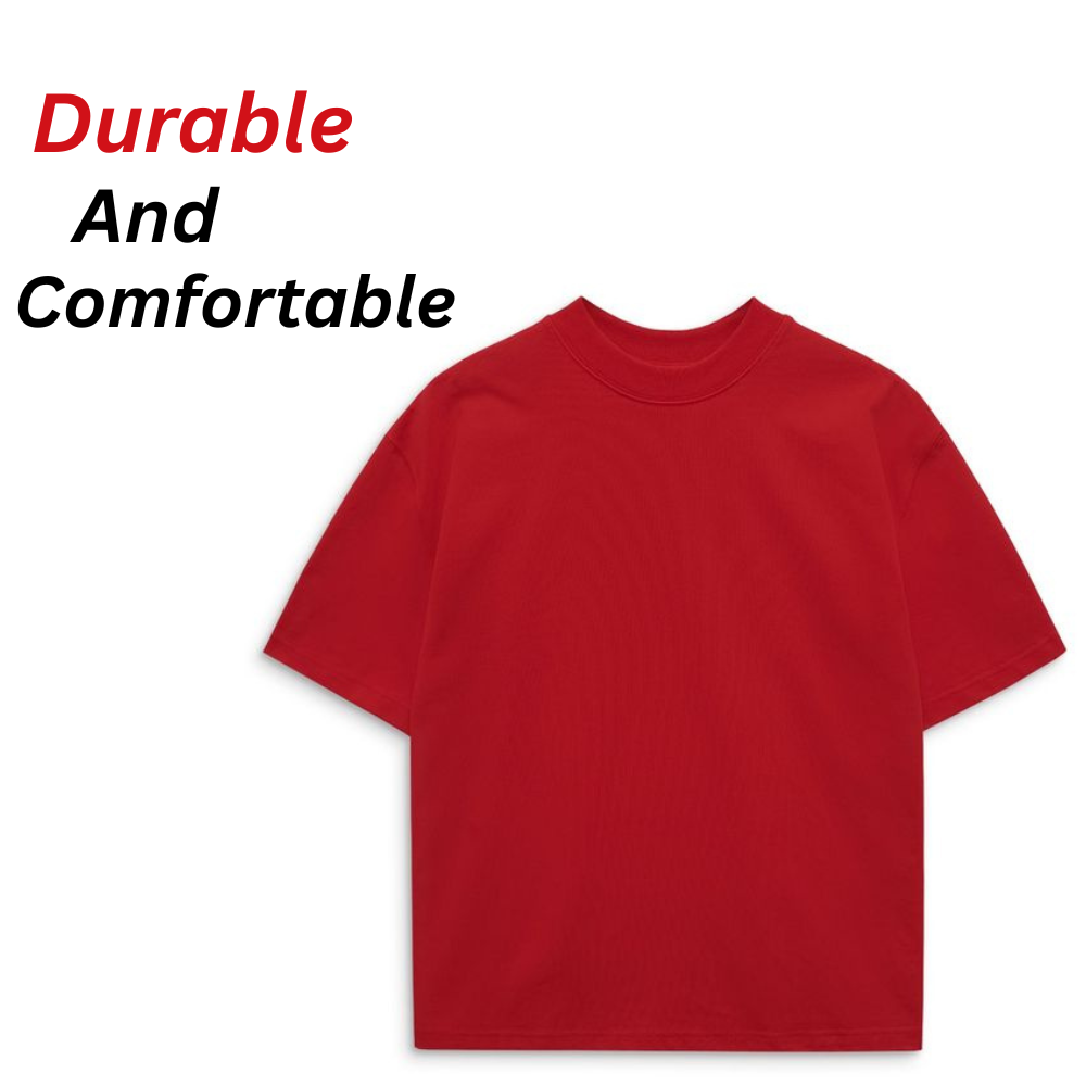Modern Drop Shoulder Tee – Minimal Streetwear Look 15 Minimal streetwear drop-shoulder t-shirt in a red color, shown flat on a clean white background.”