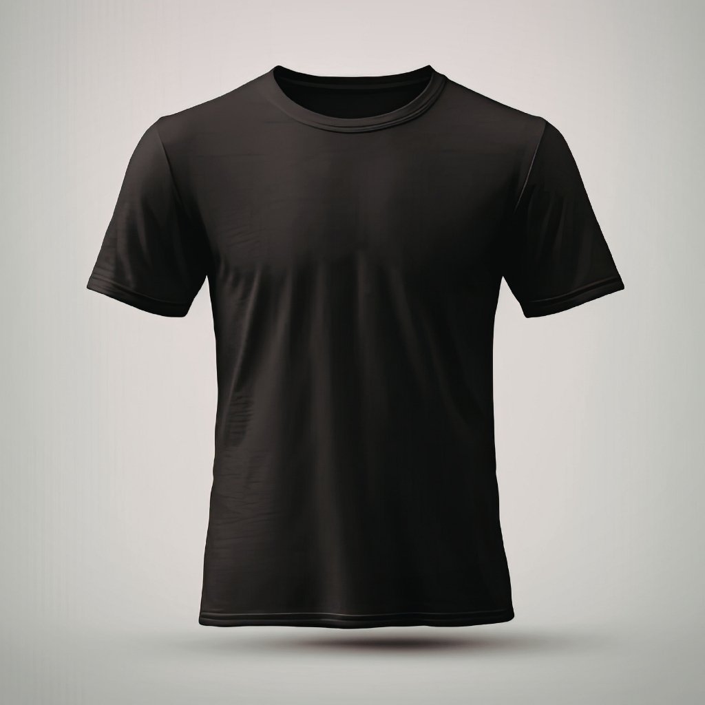 Slim fit black crew-neck t-shirt on a clean background.

