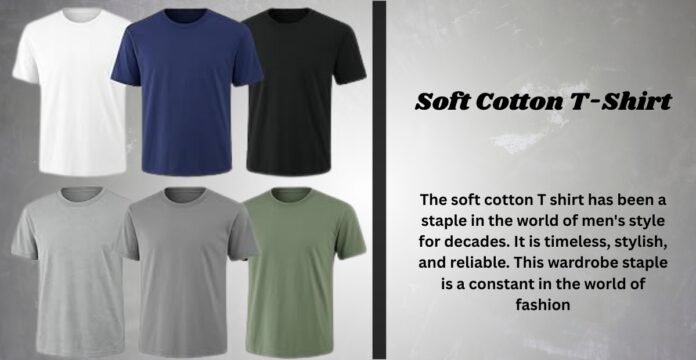 Soft cotton T-shirt in white, navy blue, black, light gray, and olive green.