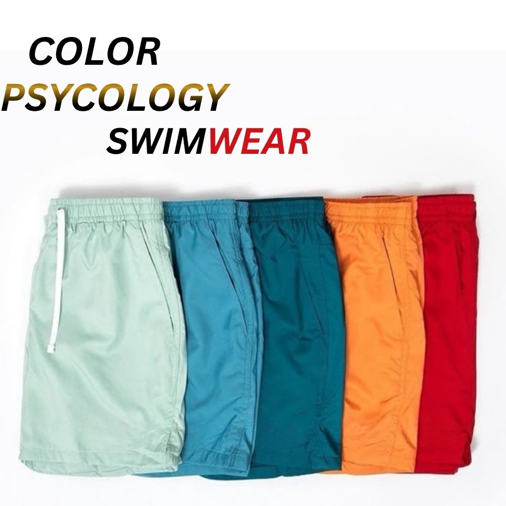 Casual Beachwear Essentials: Stylish Swim Shorts 13 Set of colorful swimwear shorts in mint, sky blue, teal, orange, and red with elastic waistband and drawstring.