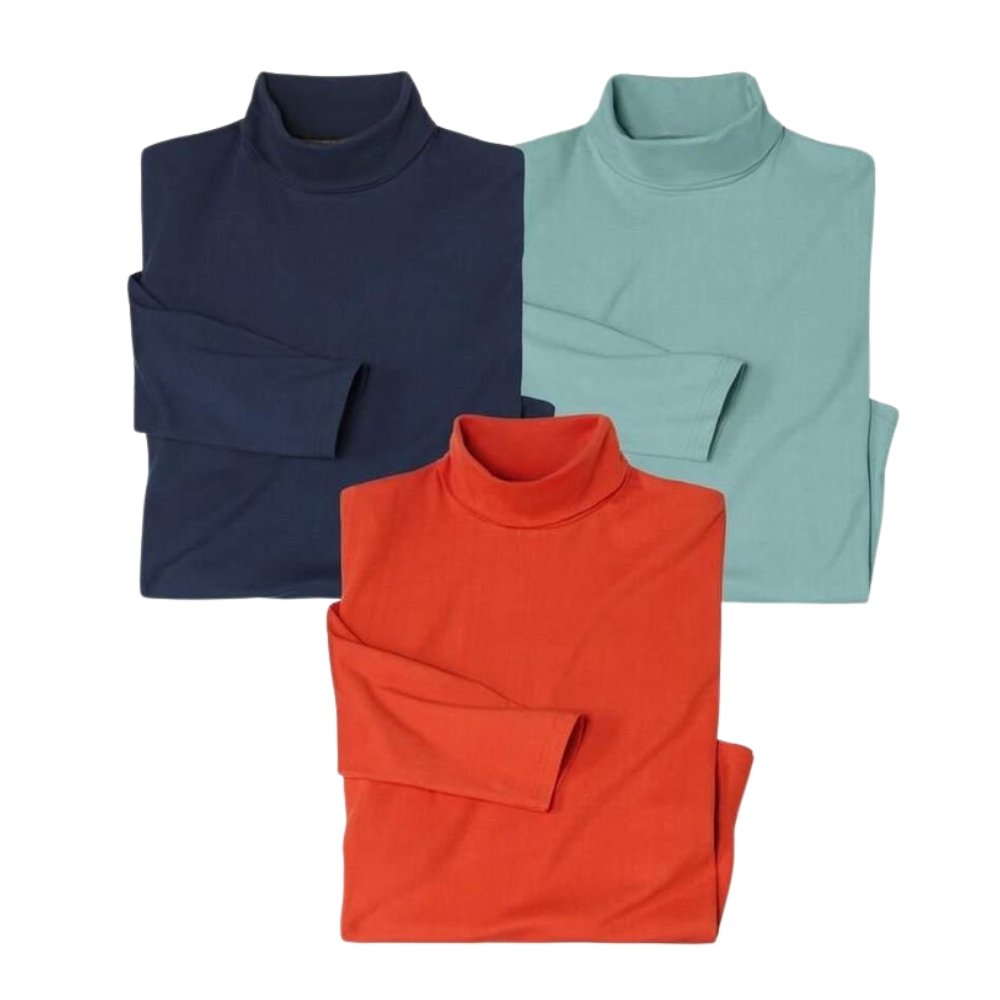 Turtle T-Shirts – Modern Minimal Style with Timeless Appeal 10 Turtle turtleneck long-sleeve T-shirt in navy, shown on a model.