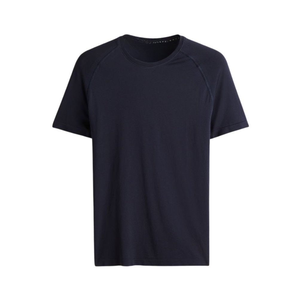 Muscle Fit T-Shirts That Define Your Body Shape 10 Navy muscle-fit T-shirt on a clean white background, featuring a crew neck and short sleeves with a streamlined, fitted silhouette.