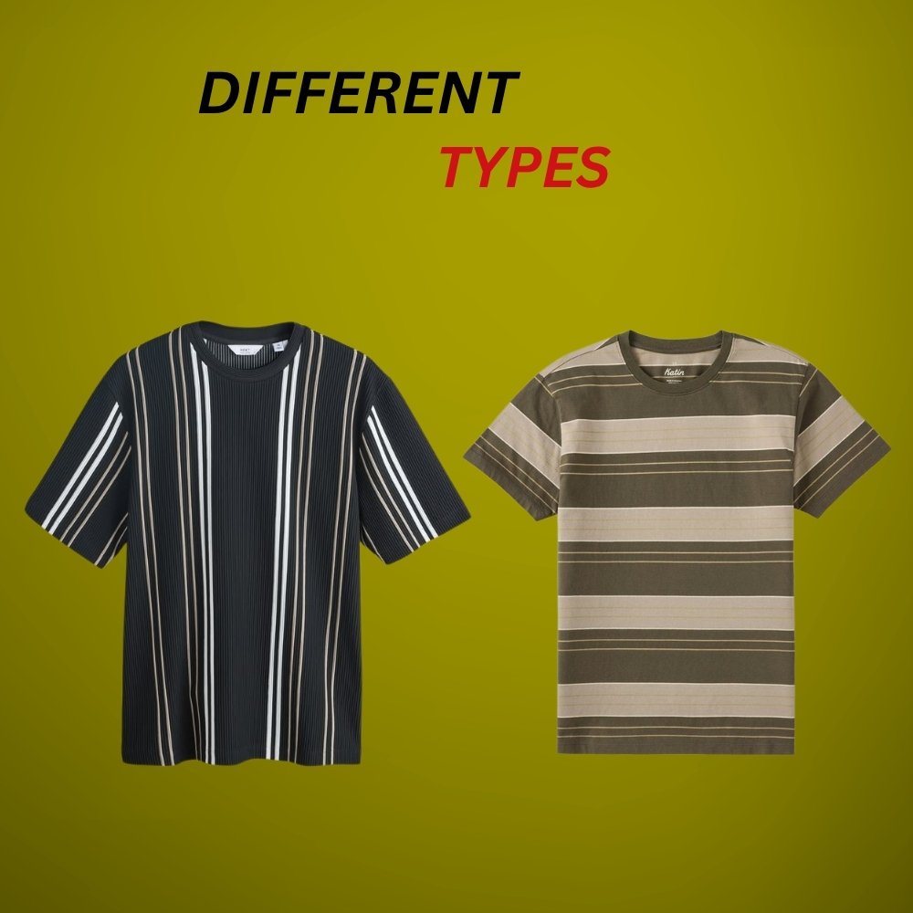 Striped T-Shirts for Men – Simple, Stylish & Always Trendy 8 Black short-sleeve striped T-shirt with vertical multicolor stripes (white, cream, and navy) across the front and sleeves, shown on a neutral background.