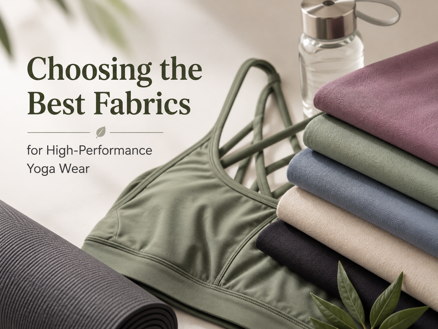 Choosing the Best Fabrics for High-Performance Yoga Wear Editorial-style yoga wear featured image showing high-performance activewear fabrics with a modern fitness aesthetic, soft neutral tones, and minimal typography.
