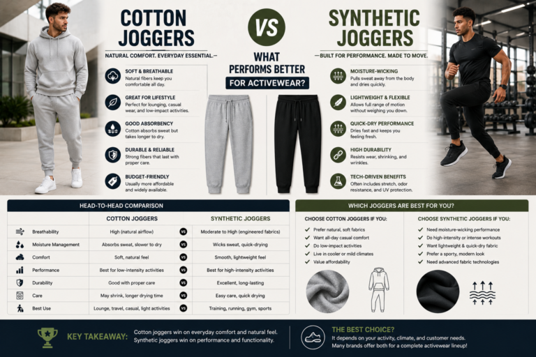 Cotton Joggers vs Synthetic Joggers: What Performs Better for Activewear?