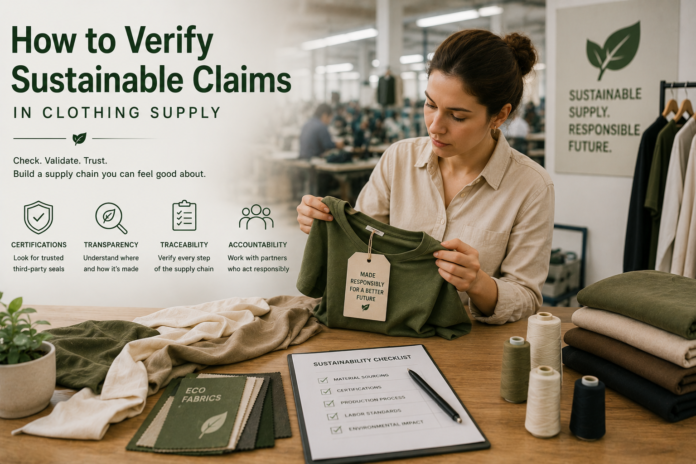 How to Verify Sustainable Claims in Clothing Supply by reviewing certifications, supply chain transparency, ethical sourcing, and sustainable apparel manufacturing practices.
